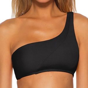 Becca Rebecca Virtue Fine Line Lani One Shoulder Bikini Top in Black SZ S NWOT